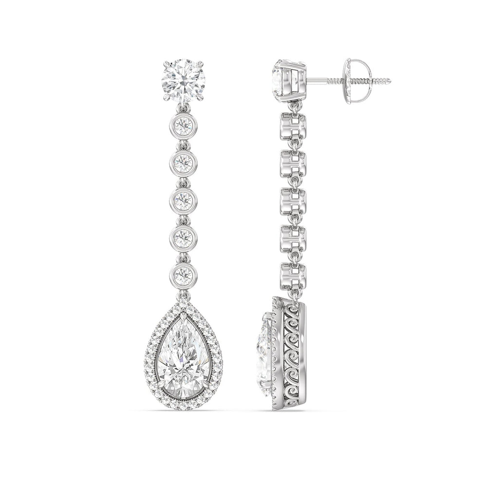 Pear Shape Drop Halo Dangler Earrings with 14KT White Gold / Lab / 8 1/4 Cut Diamond in 14KT White Gold / Lab / 8 1/4 view 2
