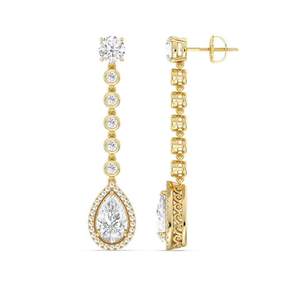 Pear Shape Drop Halo Dangler Earrings with 14KT Yellow Gold / Lab / 8 1/4 Cut Diamond in 14KT Yellow Gold / Lab / 8 1/4 view 2
