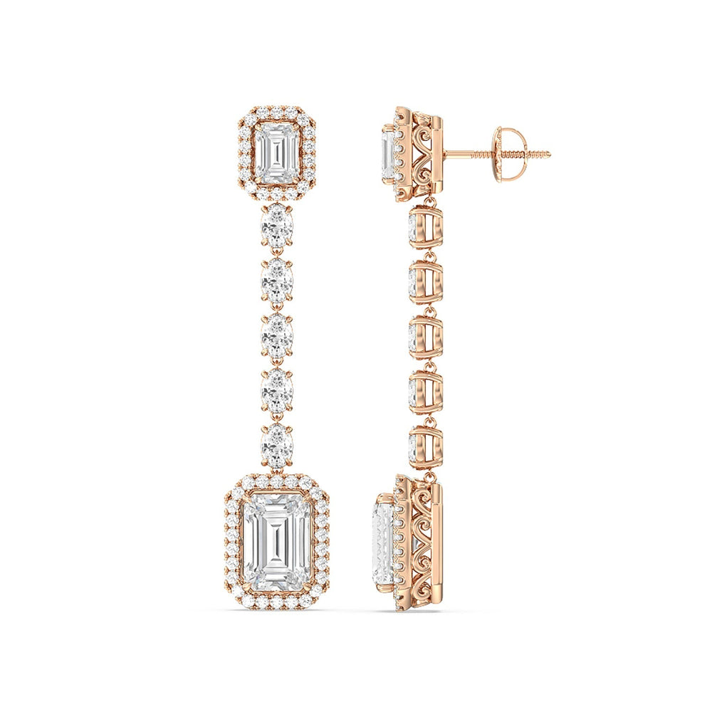 Emerald Cut Drop Halo Dangler Earrings with 14KT Rose Gold / Lab / 10 1/3 Cut Diamond in 14KT Rose Gold / Lab / 10 1/3 view 2
