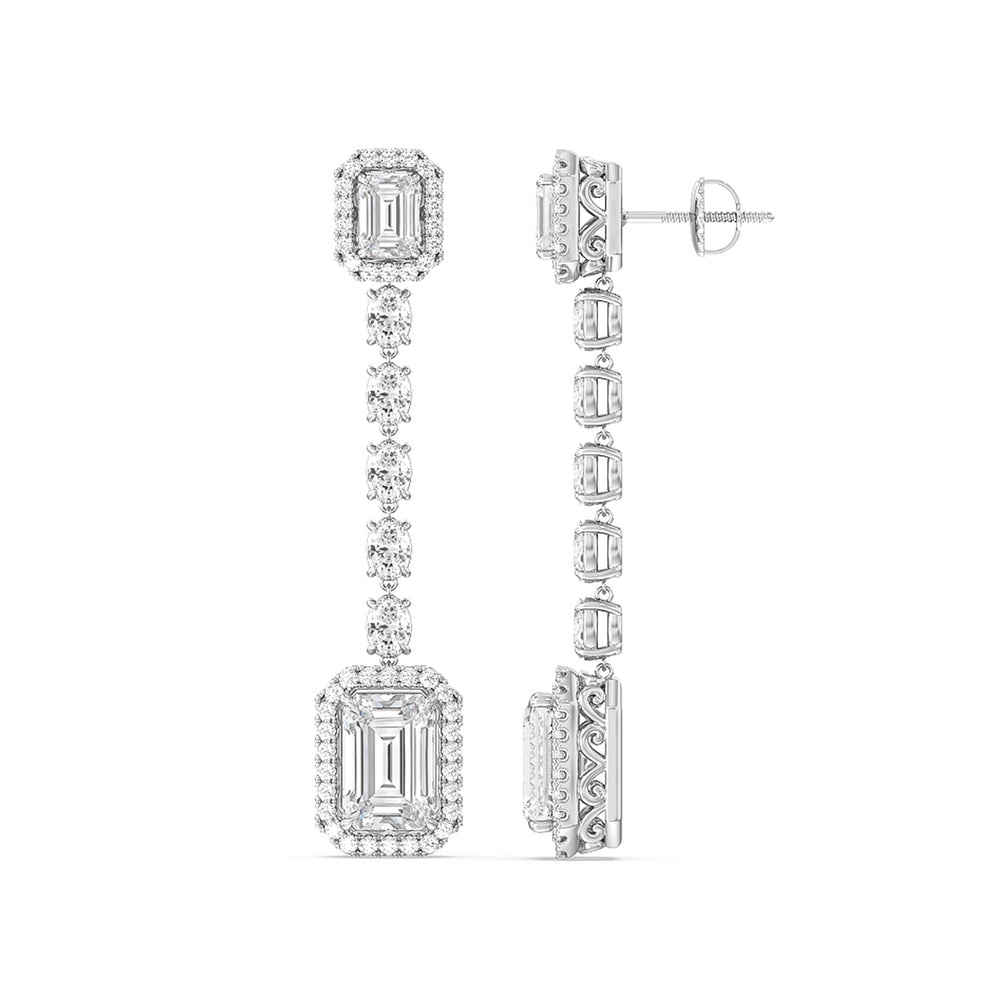Emerald Cut Drop Halo Dangler Earrings with 14KT White Gold / Lab / 10 1/3 Cut Diamond in 14KT White Gold / Lab / 10 1/3 view 2
