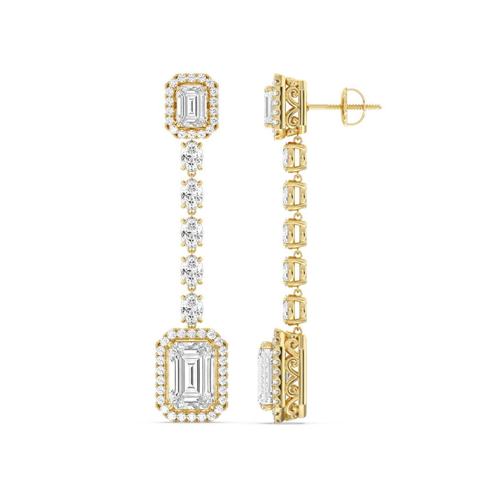 Emerald Cut Drop Halo Dangler Earrings with 14KT Yellow Gold / Lab / 10 1/3 Cut Diamond in 14KT Yellow Gold / Lab / 10 1/3 view 2
