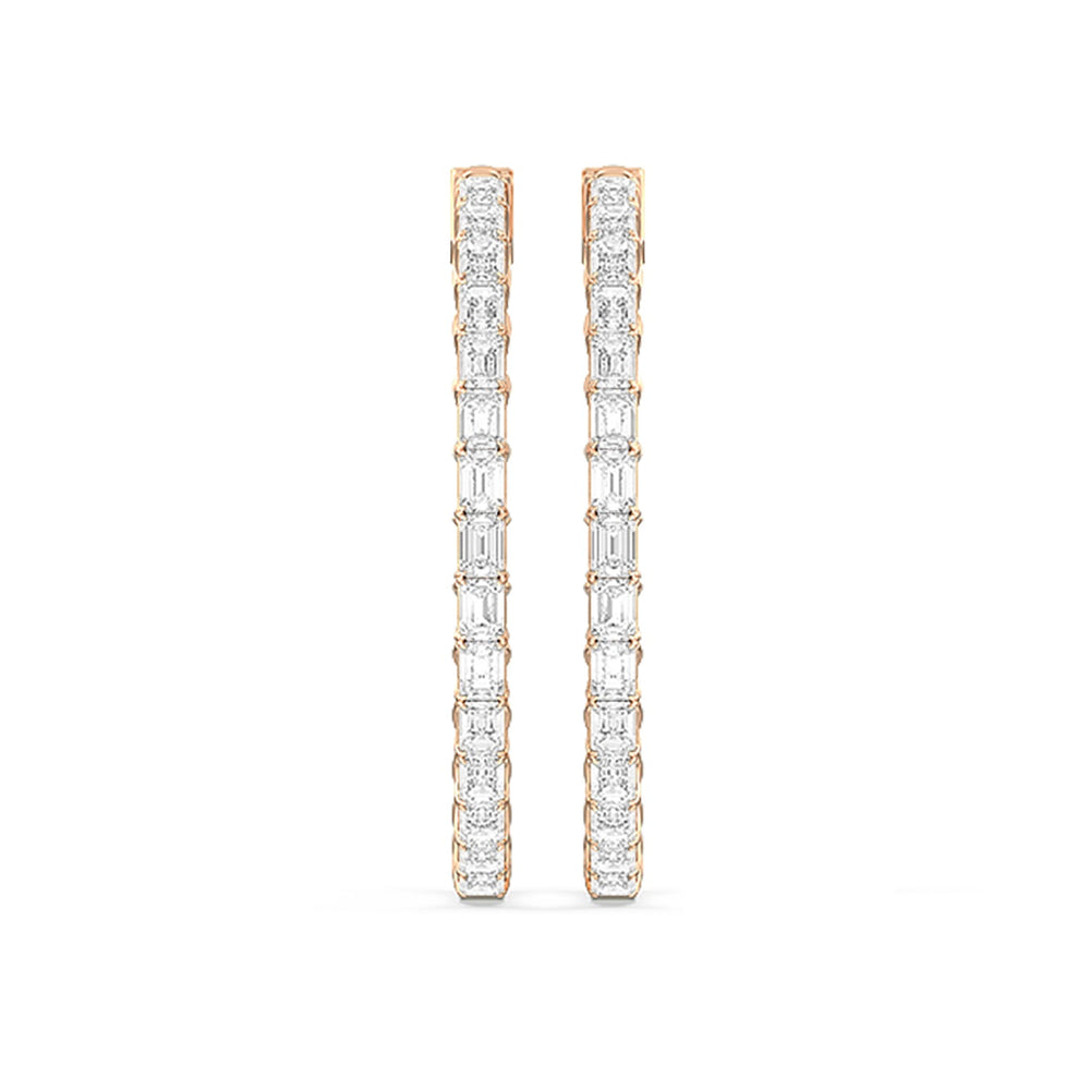 Inside-Out Emerald Shape Large Hoop Earrings with 14KT Rose Gold / Lab / 7 1/2 Cut Diamond in 14KT Rose Gold / Lab / 7 1/2 view 5
