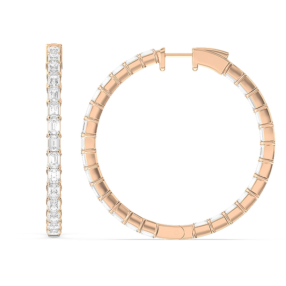 Inside-Out Emerald Shape Large Hoop Earrings with 14KT Rose Gold / Lab / 7 1/2 Cut Diamond in 14KT Rose Gold / Lab / 7 1/2 view 4
