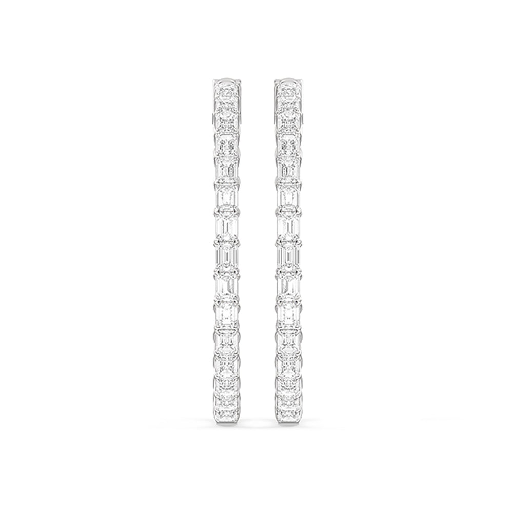 Inside-Out Emerald Shape Large Hoop Earrings with 14KT White Gold / Lab / 7 1/2 Cut Diamond in 14KT White Gold / Lab / 7 1/2 view 5
