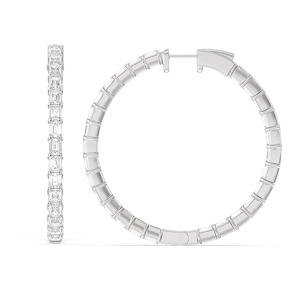 Inside-Out Emerald Shape Large Hoop Earrings with 14KT White Gold / Lab / 7 1/2 Cut Diamond in 14KT White Gold / Lab / 7 1/2 view 4
