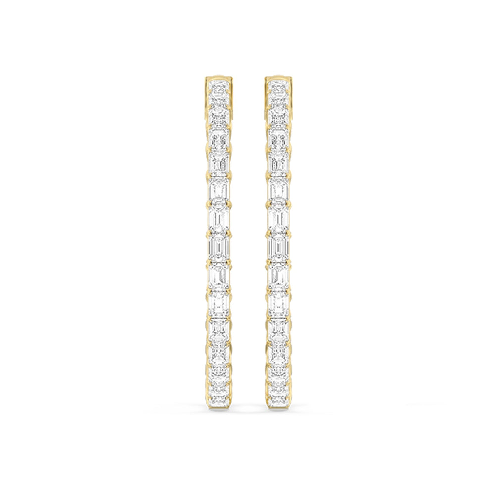 Inside-Out Emerald Shape Large Hoop Earrings with 14KT Yellow Gold / Lab / 7 1/2 Cut Diamond in 14KT Yellow Gold / Lab / 7 1/2 view 5

