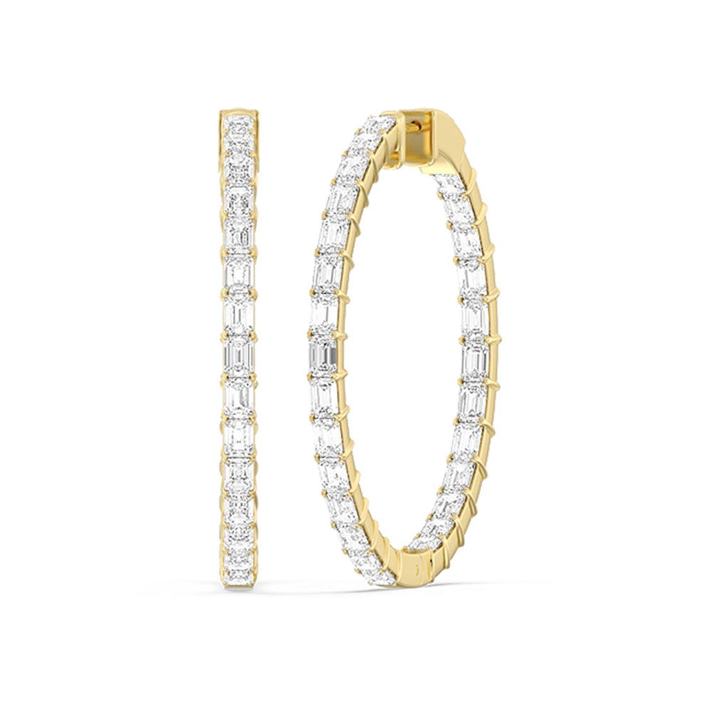 Inside-Out Emerald Shape Large Hoop Earrings with 14KT Yellow Gold / Lab / 7 1/2 Cut Diamond in 14KT Yellow Gold / Lab / 7 1/2 view 1
