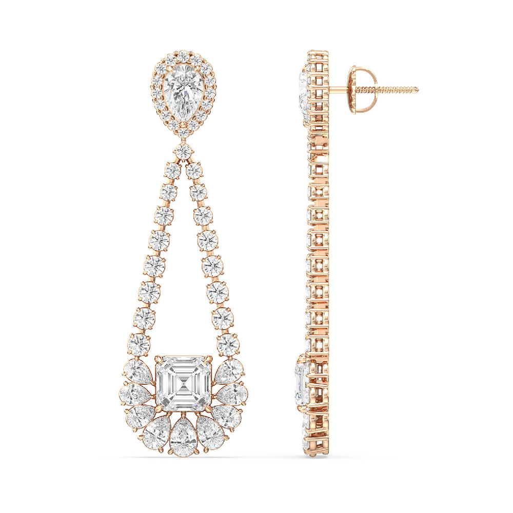 Asscher and Pear Chandelier Earrings with 14KT Rose Gold / Lab / 13 1/2 Cut Diamond in 14KT Rose Gold / Lab / 13 1/2 view 2
