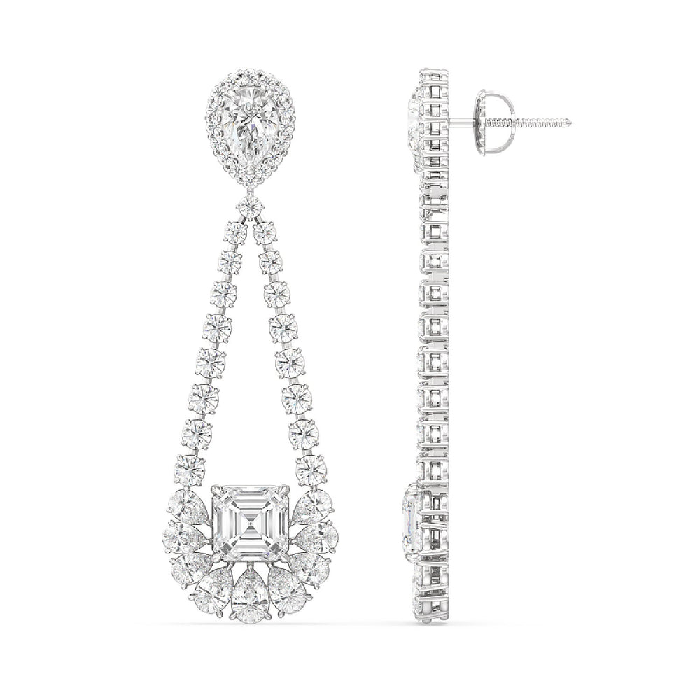 Asscher and Pear Chandelier Earrings with 14KT White Gold / Lab / 13 1/2 Cut Diamond in 14KT White Gold / Lab / 13 1/2 view 2

