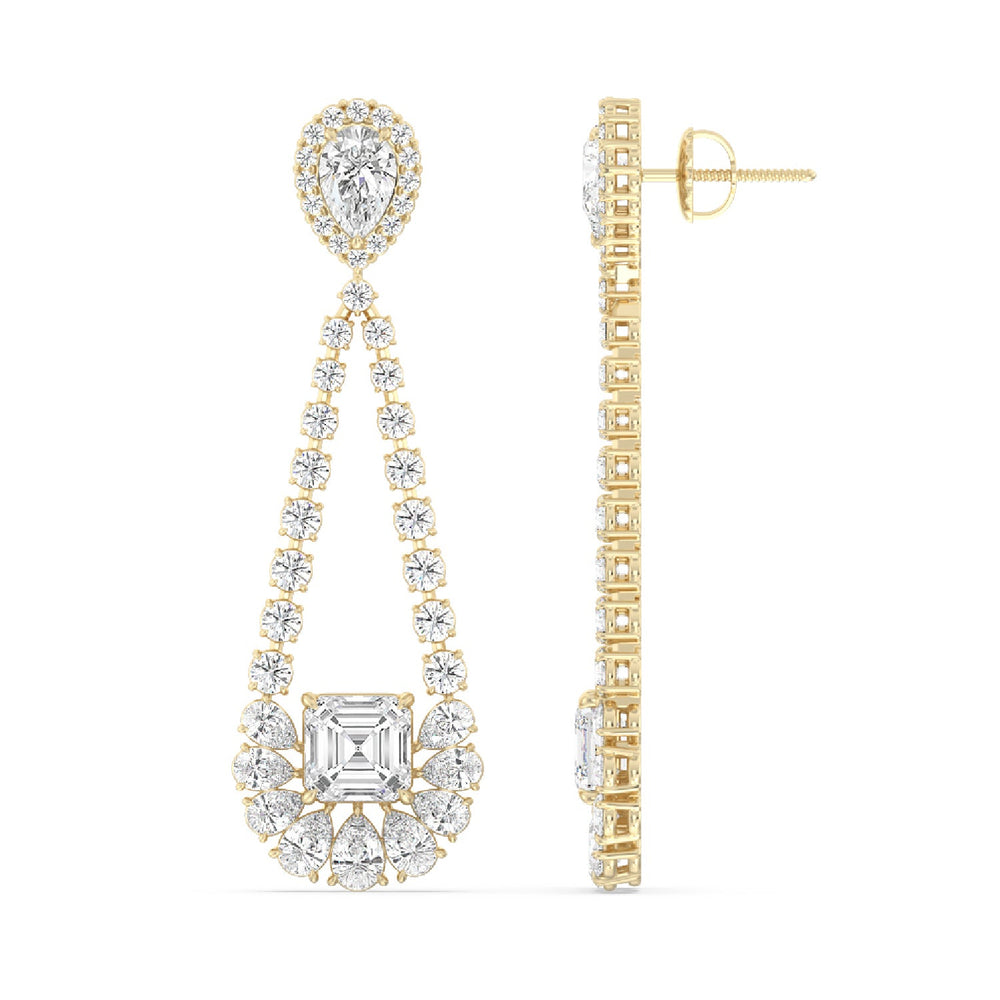 Asscher and Pear Chandelier Earrings with 14KT Yellow Gold / Lab / 13 1/2 Cut Diamond in 14KT Yellow Gold / Lab / 13 1/2 view 2
