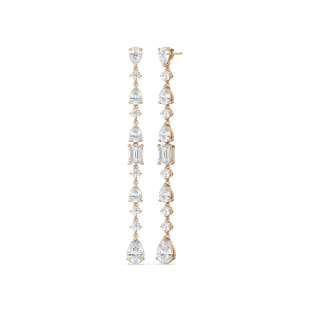 Pear and Emerald Sparkling Dangler Earrings with 14KT Rose Gold / Lab / 3 5/8 Cut Diamond in 14KT Rose Gold / Lab / 3 5/8 view 1
