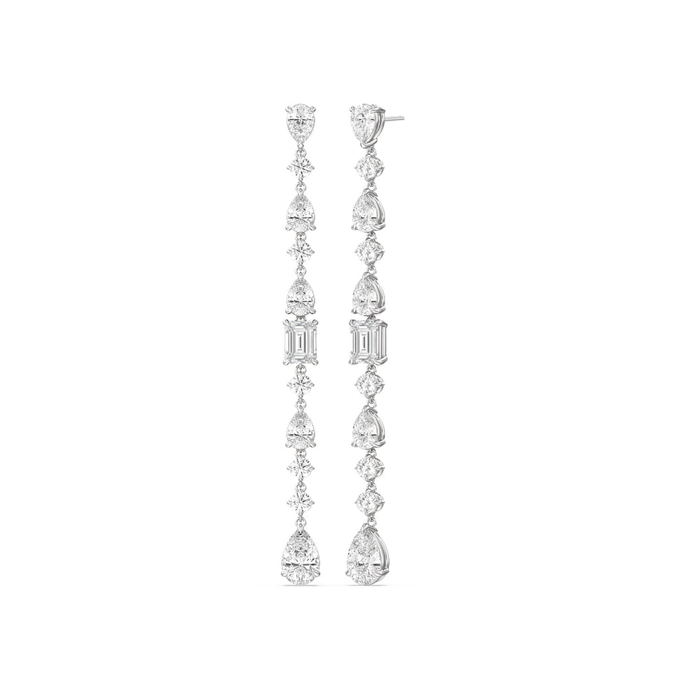 Pear and Emerald Sparkling Dangler Earrings with 14KT White Gold / Lab / 3 5/8 Cut Diamond in 14KT White Gold / Lab / 3 5/8 view 1
