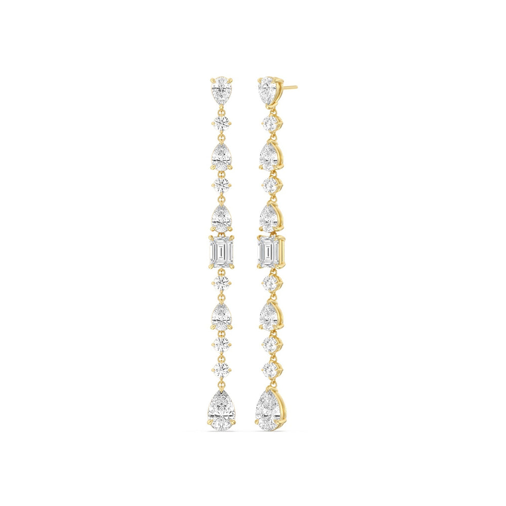 Pear and Emerald Sparkling Dangler Earrings with 14KT Yellow Gold / Lab / 3 5/8 Cut Diamond in 14KT Yellow Gold / Lab / 3 5/8 view 1
