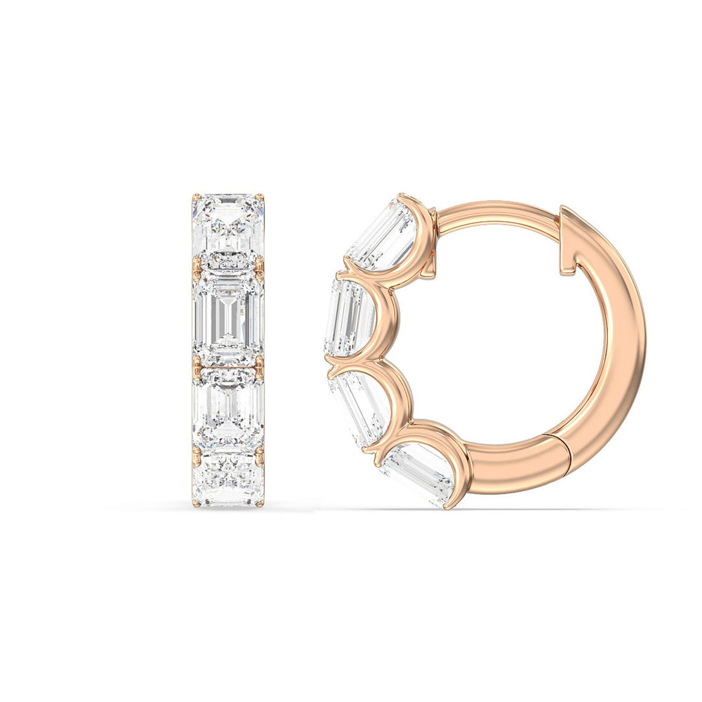 Emerald Cut Huggie Earrings with 14KT Rose Gold / Lab / 3 1/5 Cut Diamond in 14KT Rose Gold / Lab / 3 1/5 view 5

