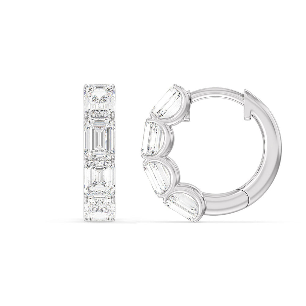 Emerald Cut Huggie Earrings with 14KT White Gold / Lab / 3 1/5 Cut Diamond in 14KT White Gold / Lab / 3 1/5 view 5
