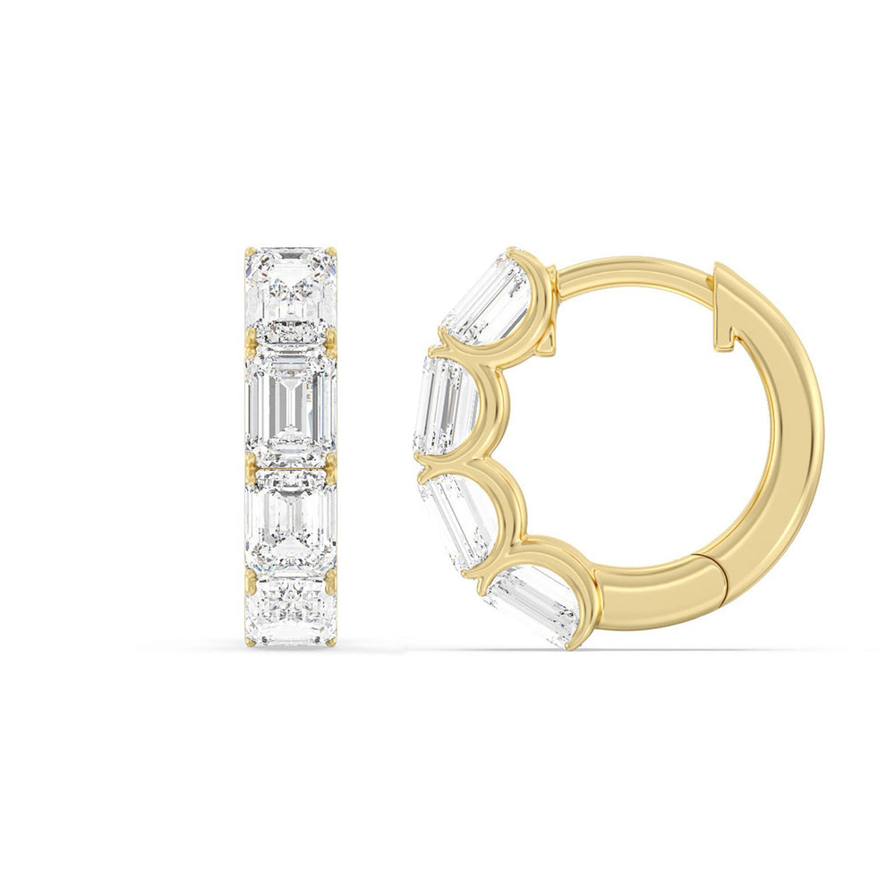Emerald Cut Huggie Earrings with 14KT Yellow Gold / Lab / 3 1/5 Cut Diamond in 14KT Yellow Gold / Lab / 3 1/5 view 5
