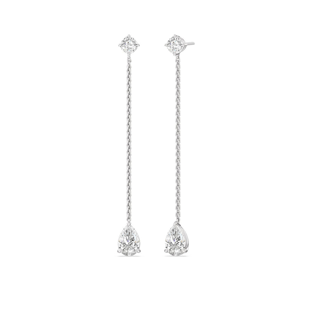Cushion And Teardrop Matching Earring with 14KT White Gold / Lab / 4 1/2 Cut Diamond in 14KT White Gold / Lab / 4 1/2 view 1
