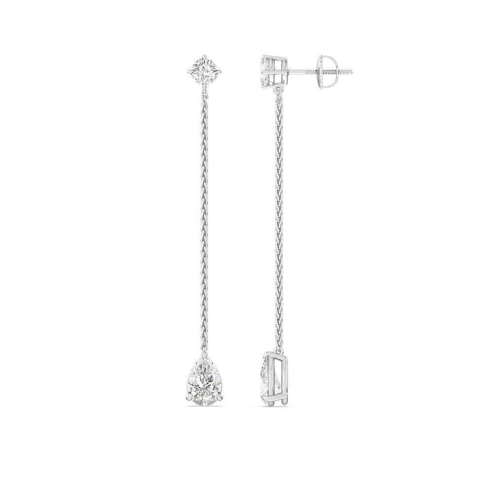 Cushion And Teardrop Matching Earring with 14KT White Gold / Lab / 4 1/2 Cut Diamond in 14KT White Gold / Lab / 4 1/2 view 2
