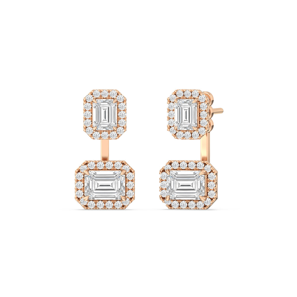 Toi Et Moi Halo Emeralds Front Back Earring with 14KT Rose Gold / Lab / 3 5/8 Cut Diamond in 14KT Rose Gold / Lab / 3 5/8 view 1
