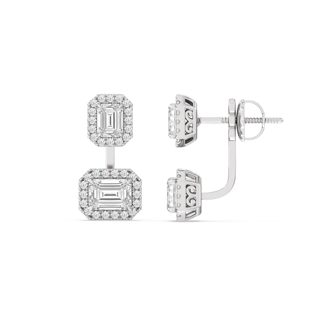 Toi Et Moi Halo Emeralds Front Back Earring with 14KT White Gold / Lab / 3 5/8 Cut Diamond in 14KT White Gold / Lab / 3 5/8 view 2
