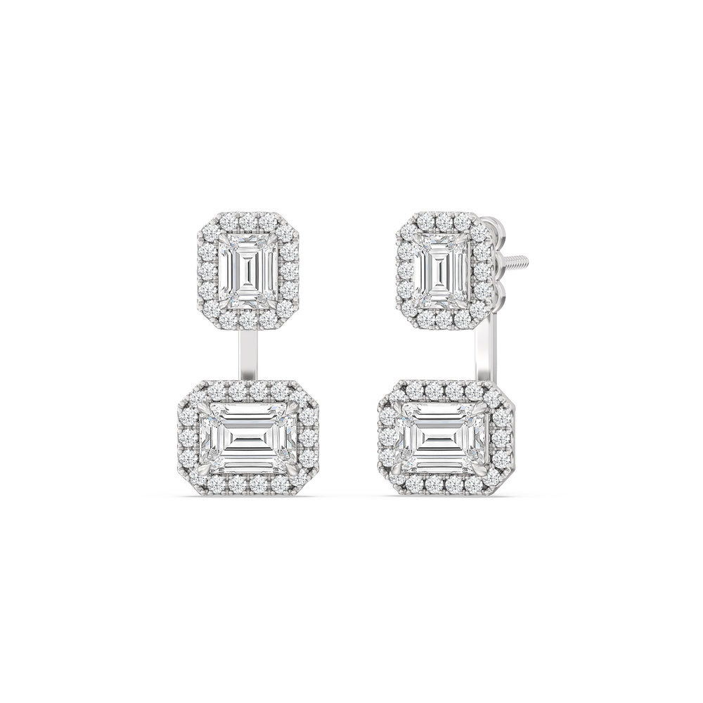 Toi Et Moi Halo Emeralds Front Back Earring with 14KT White Gold / Lab / 3 5/8 Cut Diamond in 14KT White Gold / Lab / 3 5/8 view 1
