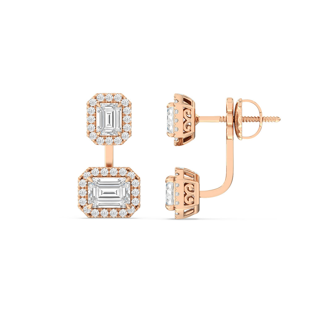 Toi Et Moi Halo Emeralds Front Back Earring with 14KT Rose Gold / Lab / 3 5/8 Cut Diamond in 14KT Rose Gold / Lab / 3 5/8 view 2
