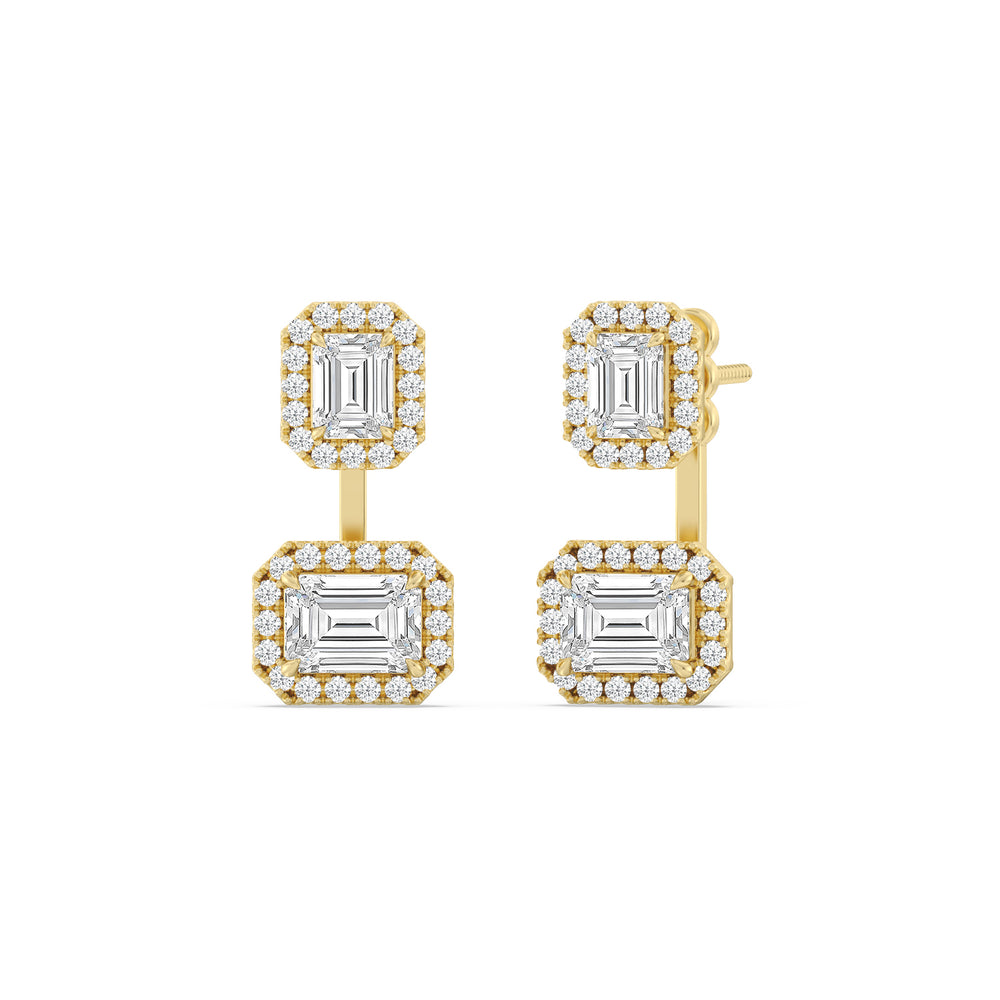 Toi Et Moi Halo Emeralds Front Back Earring with 14KT Yellow Gold / Lab / 3 5/8 Cut Diamond in 14KT Yellow Gold / Lab / 3 5/8 view 1
