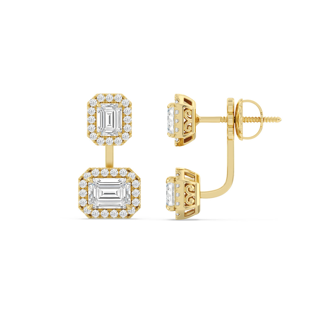 Toi Et Moi Halo Emeralds Front Back Earring with 14KT Yellow Gold / Lab / 3 5/8 Cut Diamond in 14KT Yellow Gold / Lab / 3 5/8 view 2
