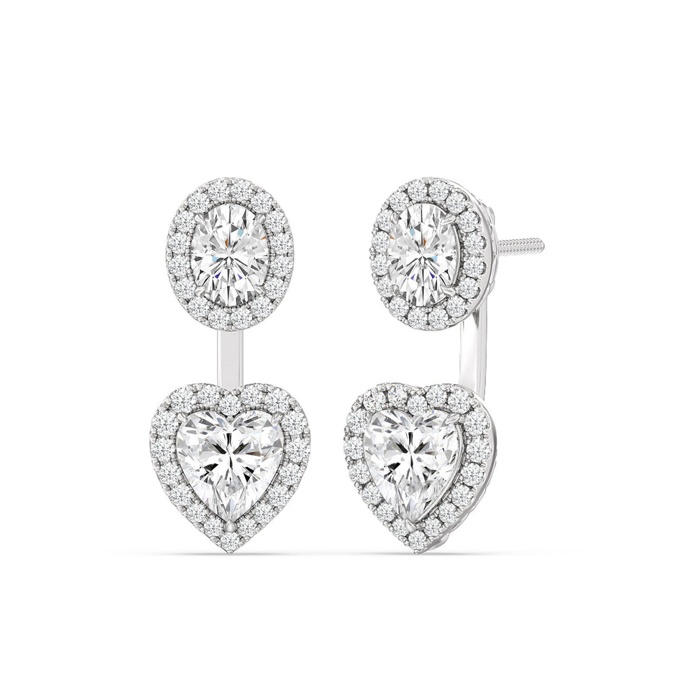 Halo Oval and Heart Front Back Earring with 14KT White Gold / Lab / 3 5/8 Cut Diamond in 14KT White Gold / Lab / 3 5/8 view 1
