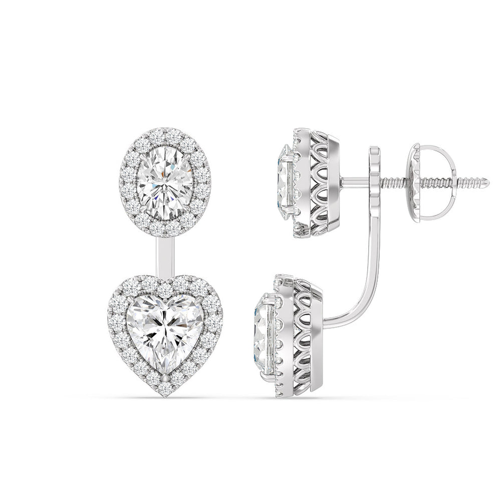 Halo Oval and Heart Front Back Earring with 14KT White Gold / Lab / 3 5/8 Cut Diamond in 14KT White Gold / Lab / 3 5/8 view 2
