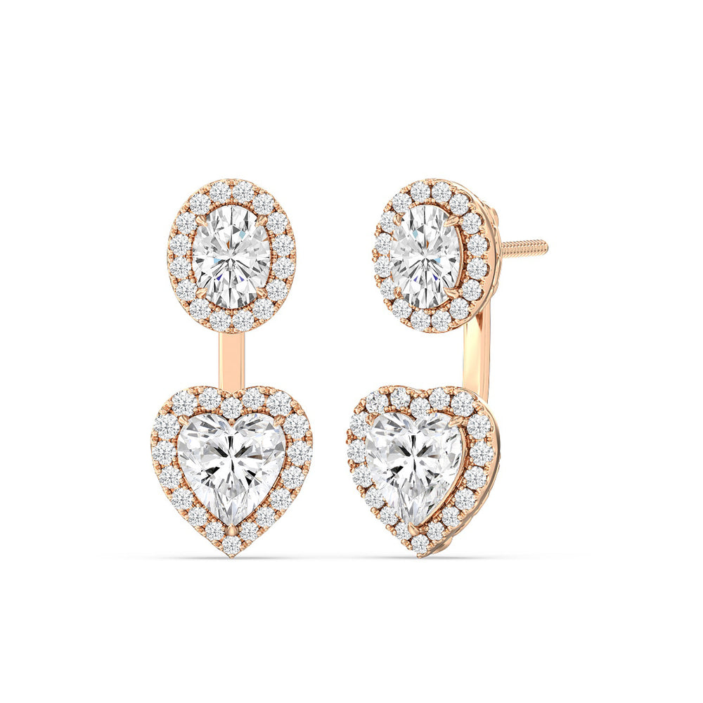 Halo Oval and Heart Front Back Earring with 14KT Rose Gold / Lab / 3 5/8 Cut Diamond in 14KT Rose Gold / Lab / 3 5/8 view 1
