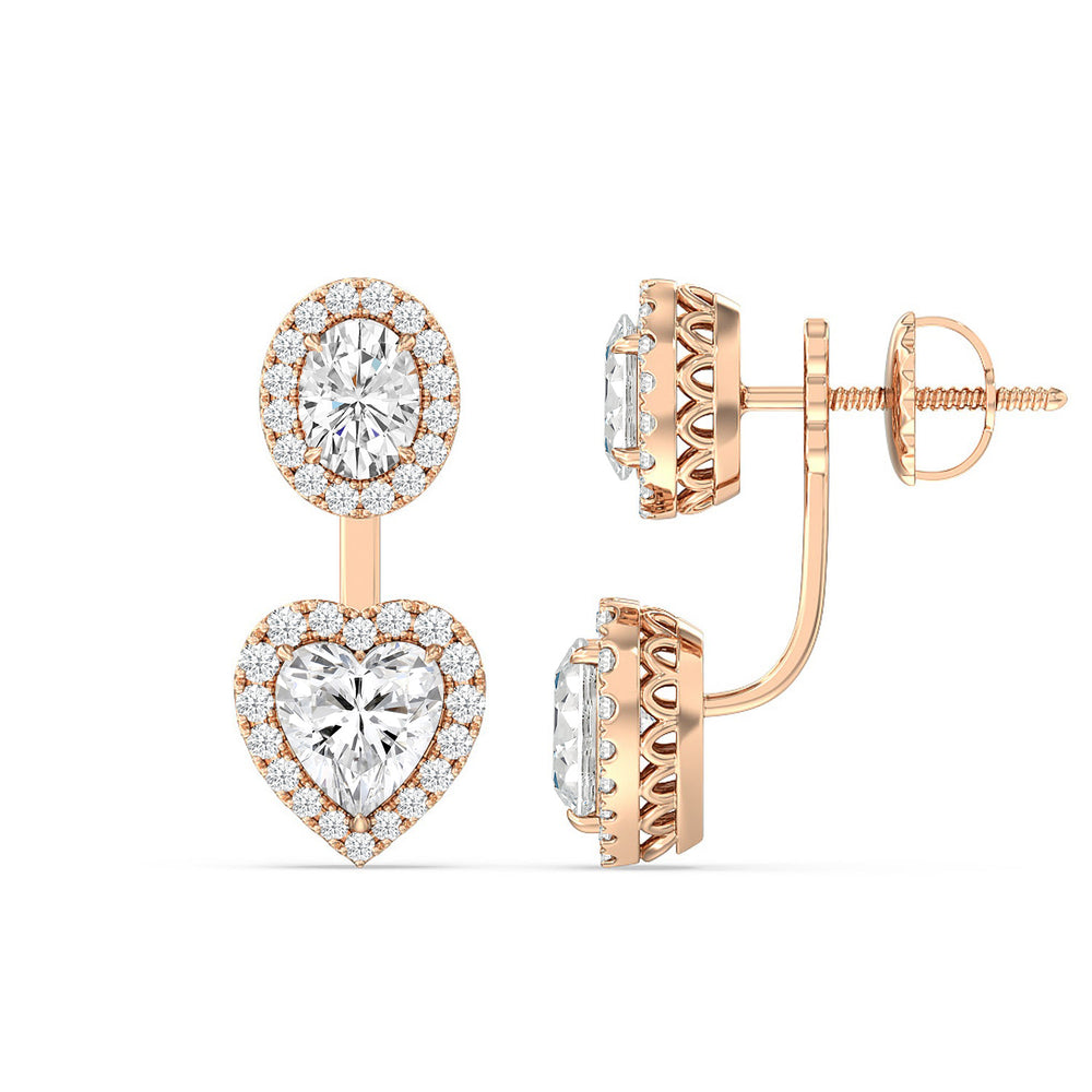 Halo Oval and Heart Front Back Earring with 14KT Rose Gold / Lab / 3 5/8 Cut Diamond in 14KT Rose Gold / Lab / 3 5/8 view 2

