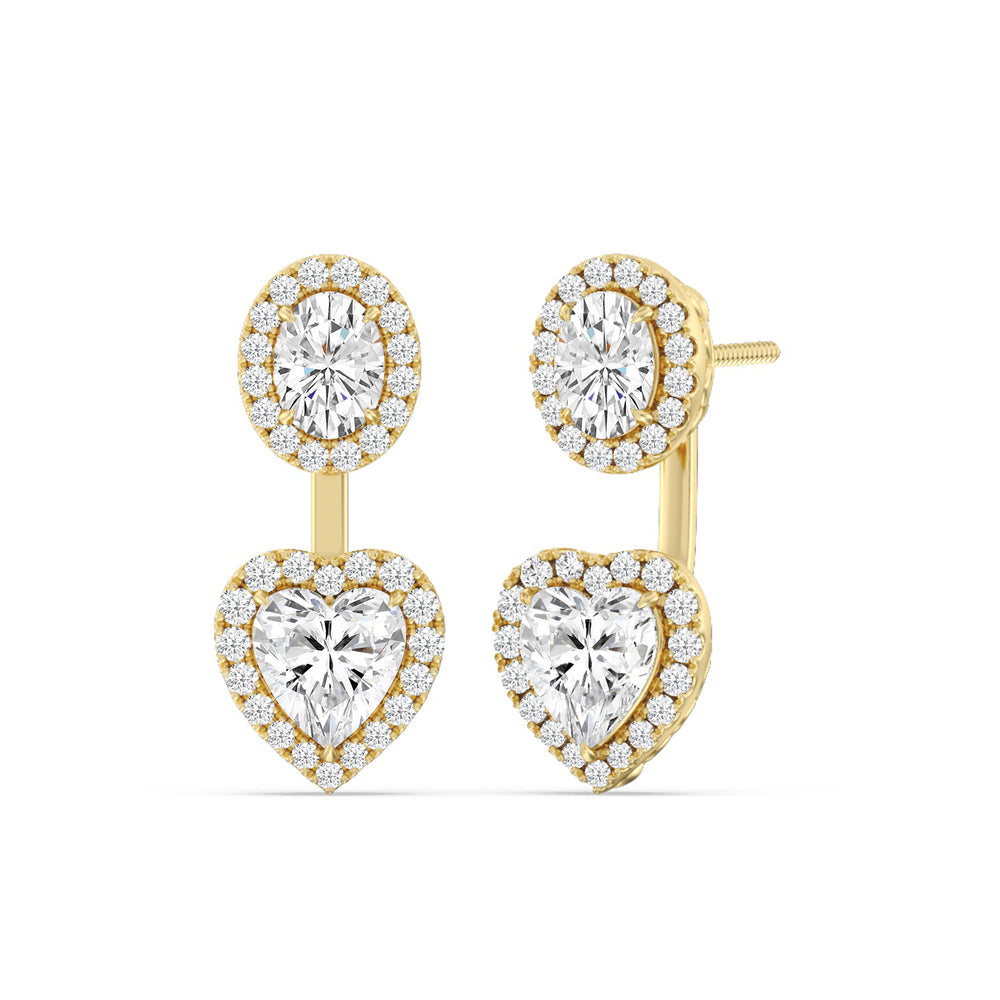 Halo Oval and Heart Front Back Earring with 14KT Yellow Gold / Lab / 3 5/8 Cut Diamond in 14KT Yellow Gold / Lab / 3 5/8 view 1
