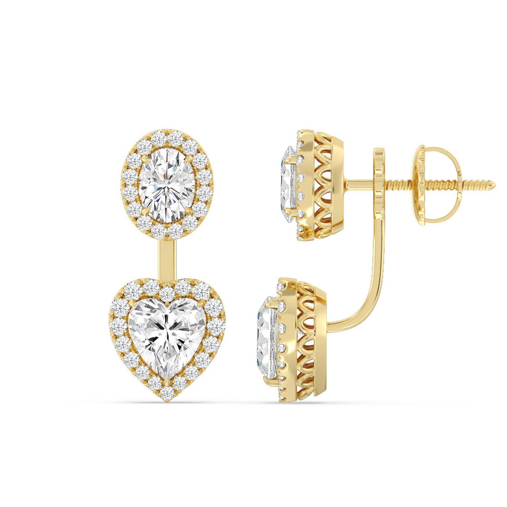 Halo Oval and Heart Front Back Earring with 14KT Yellow Gold / Lab / 3 5/8 Cut Diamond in 14KT Yellow Gold / Lab / 3 5/8 view 2
