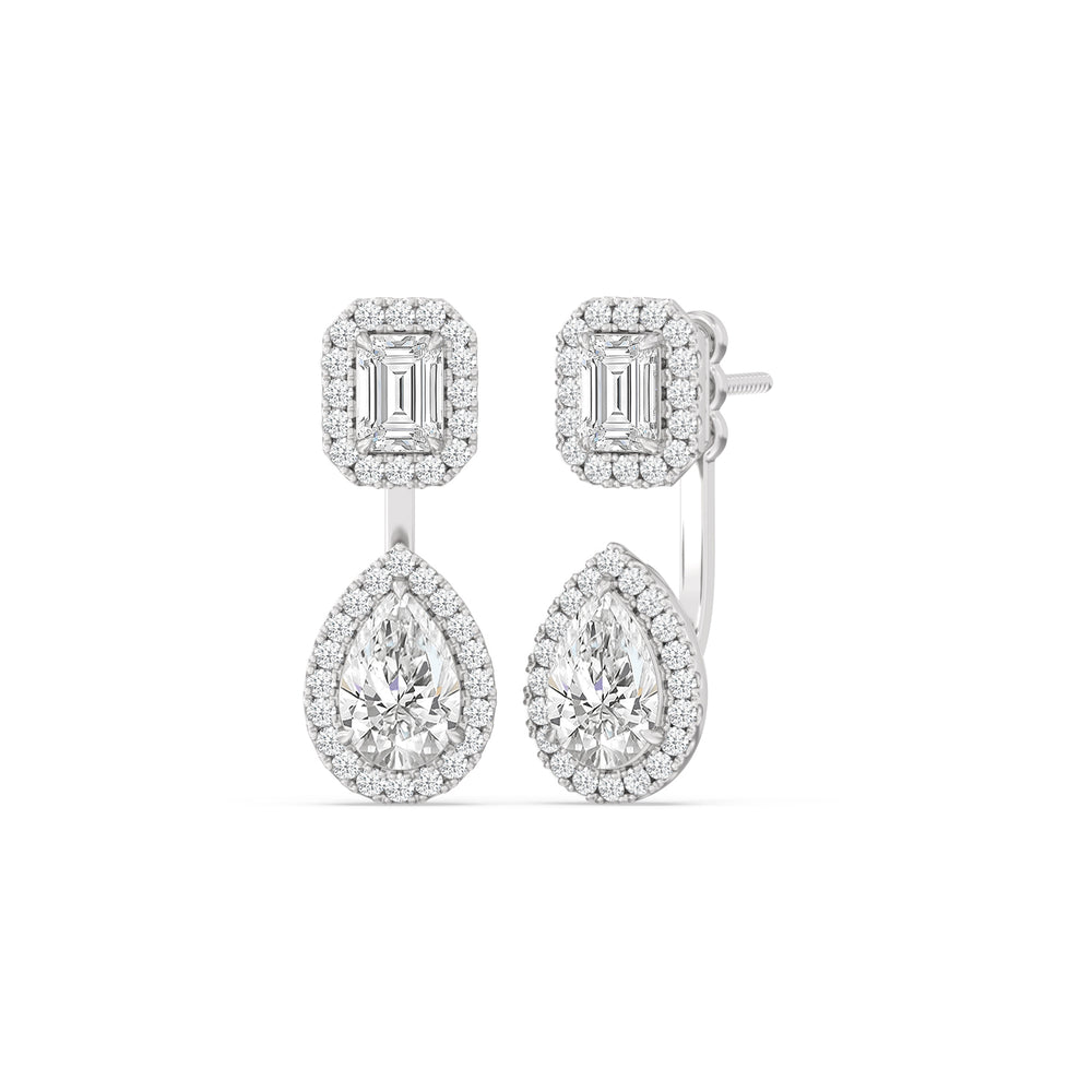 Toi Et Moi Halo Emerald And Teardrop Front Back Earrings with 14KT White Gold / Lab / 3 5/8 Cut Diamond in 14KT White Gold / Lab / 3 5/8 view 1
