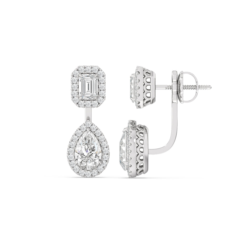 Toi Et Moi Halo Emerald And Teardrop Front Back Earrings with 14KT White Gold / Lab / 3 5/8 Cut Diamond in 14KT White Gold / Lab / 3 5/8 view 2
