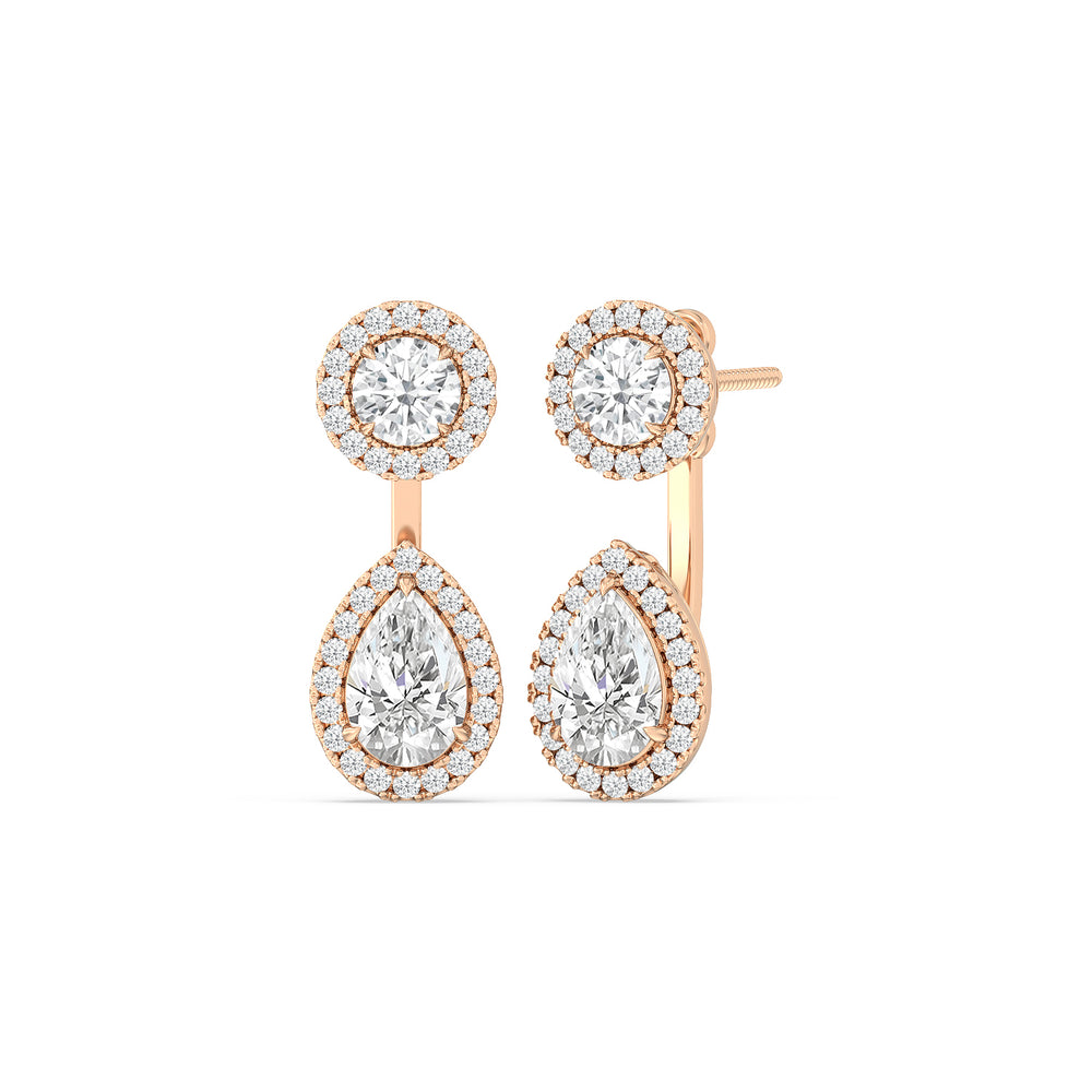 Toi Et Moi Halo Round and Teardrop Front Back Earrings with 14KT Rose Gold / Lab / 3 5/8 Cut Diamond in 14KT Rose Gold / Lab / 3 5/8 view 1
