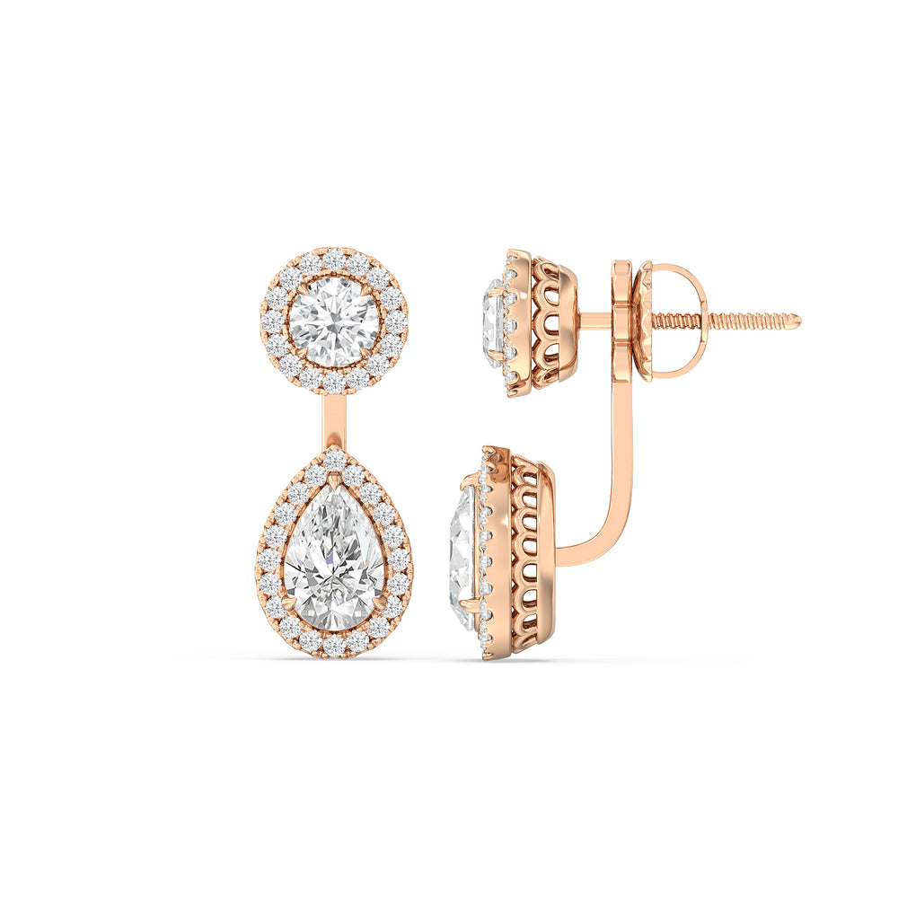 Toi Et Moi Halo Round and Teardrop Front Back Earrings with 14KT Rose Gold / Lab / 3 5/8 Cut Diamond in 14KT Rose Gold / Lab / 3 5/8 view 2
