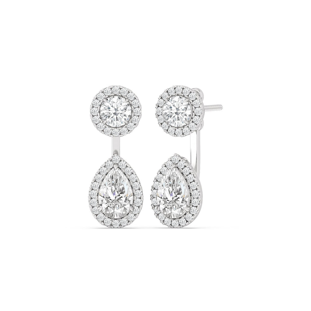 Toi Et Moi Halo Round and Teardrop Front Back Earrings with 14KT White Gold / Lab / 3 5/8 Cut Diamond in 14KT White Gold / Lab / 3 5/8 view 1
