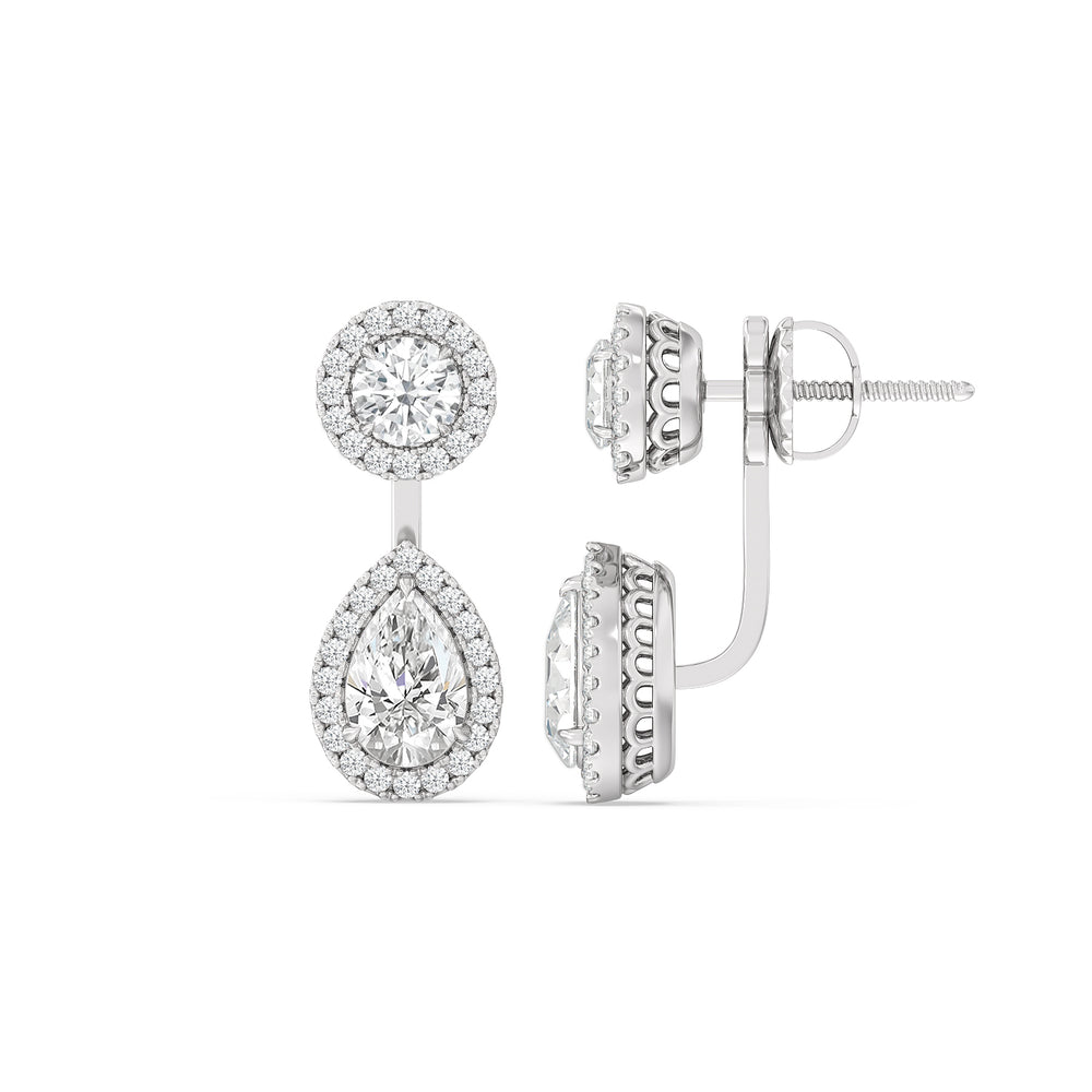 Toi Et Moi Halo Round and Teardrop Front Back Earrings with 14KT White Gold / Lab / 3 5/8 Cut Diamond in 14KT White Gold / Lab / 3 5/8 view 2
