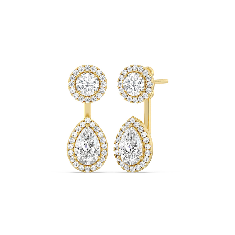 Toi Et Moi Halo Round and Teardrop Front Back Earrings with 14KT Yellow Gold / Lab / 3 5/8 Cut Diamond in 14KT Yellow Gold / Lab / 3 5/8 view 1
