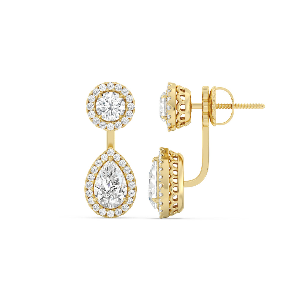 Toi Et Moi Halo Round and Teardrop Front Back Earrings with 14KT Yellow Gold / Lab / 3 5/8 Cut Diamond in 14KT Yellow Gold / Lab / 3 5/8 view 2
