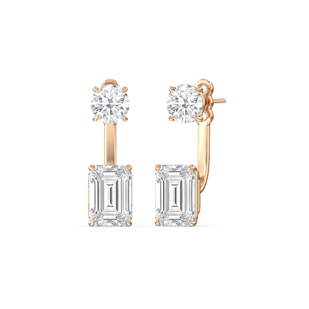 Toi Et Moi Round and Emerald Front Back Earrings with 14KT Rose Gold / Lab / 4 Cut Diamond in 14KT Rose Gold / Lab / 4 view 1

