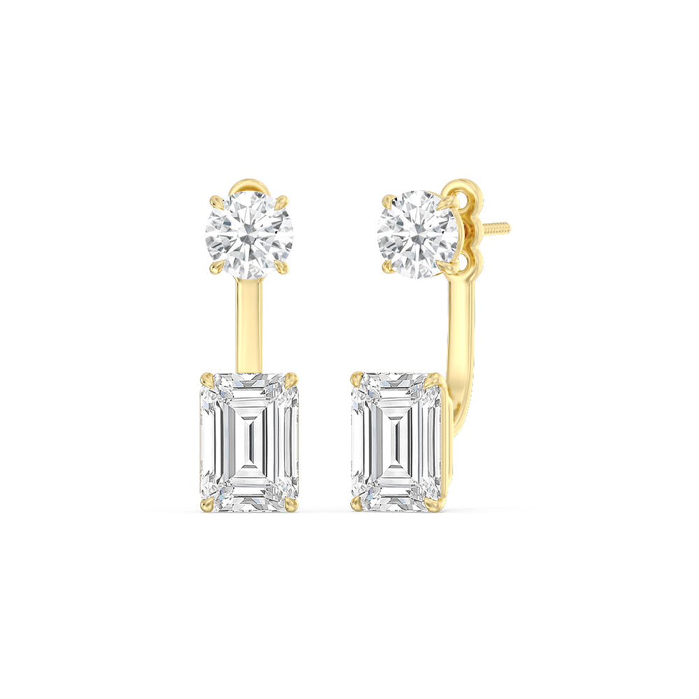Toi Et Moi Round and Emerald Front Back Earrings with 14KT Yellow Gold / Lab / 4 Cut Diamond in 14KT Yellow Gold / Lab / 4 view 1
