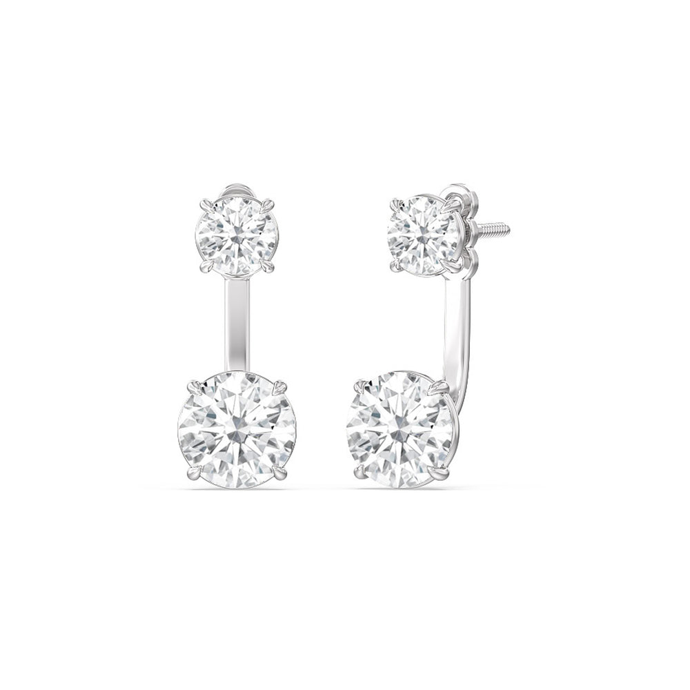 Toi Et Moi Round Front Back Earring with 14KT White Gold / Lab / 4 Cut Diamond in 14KT White Gold / Lab / 4 view 1
