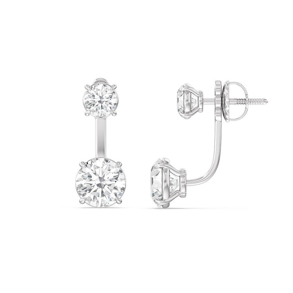 Toi Et Moi Round Front Back Earring with 14KT White Gold / Lab / 4 Cut Diamond in 14KT White Gold / Lab / 4 view 2
