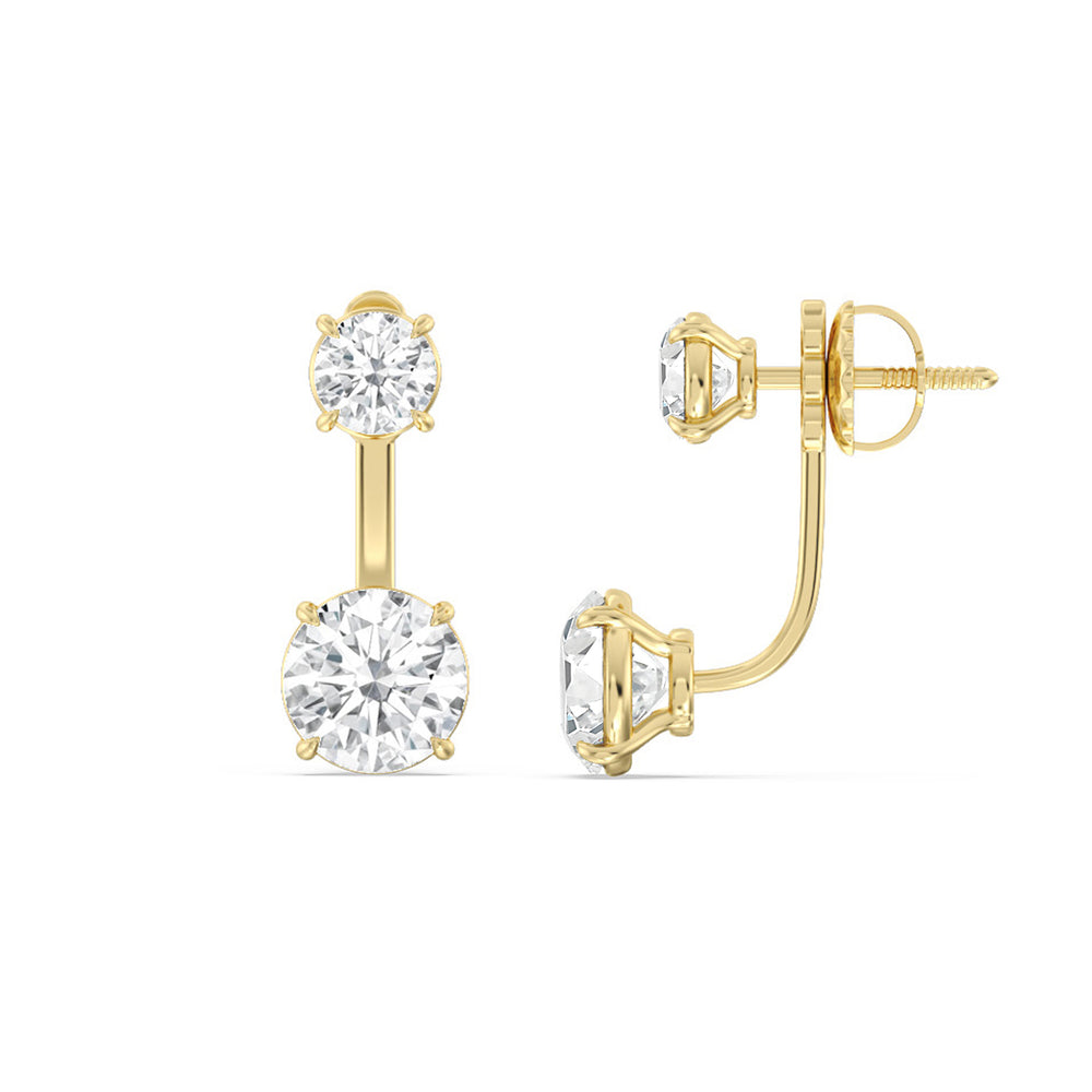 Toi Et Moi Round Front Back Earring with 14KT Yellow Gold / Lab / 4 Cut Diamond in 14KT Yellow Gold / Lab / 4 view 2
