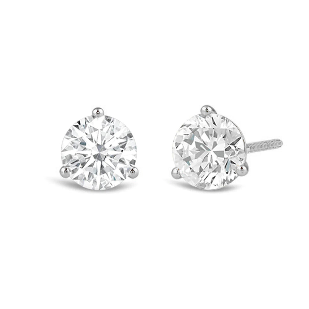 Classic Round Brilliant Cut Diamond Three Prong Martini Stud Earrings (F/G VS+) with 14KT White Gold / Lab / 3 Cut Diamond in 14KT White Gold / Lab / 3 view 1
