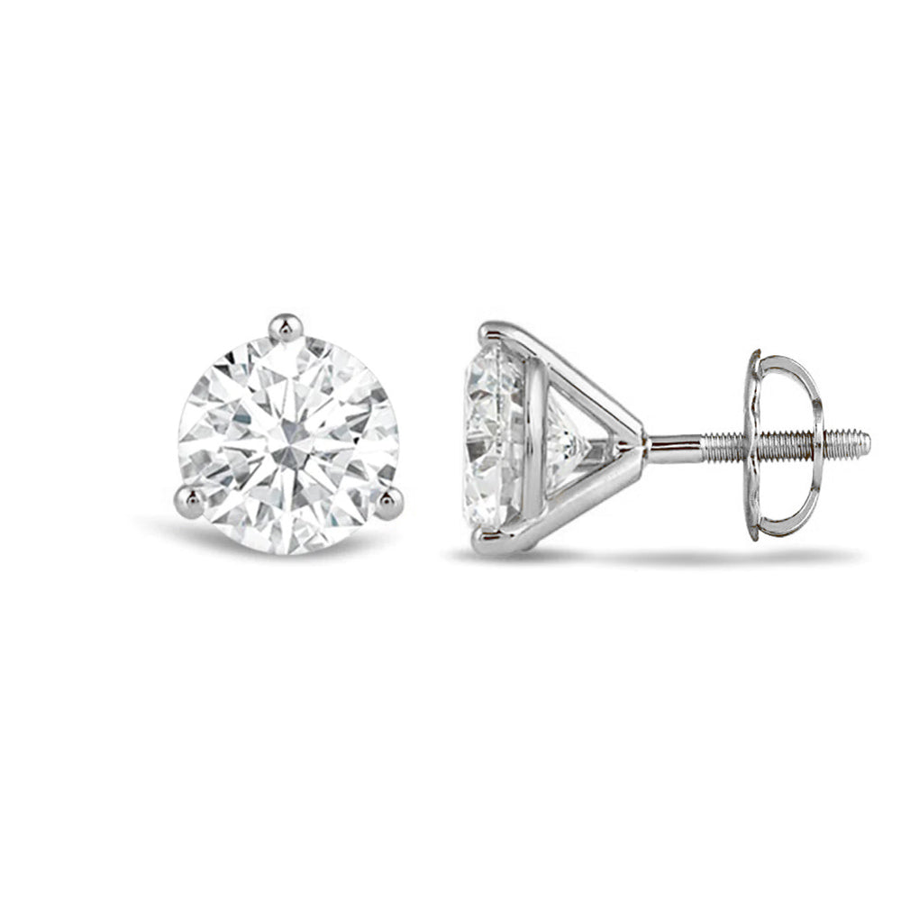 Classic Round Brilliant Cut Diamond Three Prong Martini Stud Earrings (F/G VS+) with 14KT White Gold / Lab / 3 Cut Diamond in 14KT White Gold / Lab / 3 view 4
