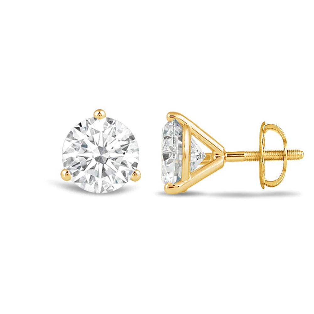 Classic Round Brilliant Cut Diamond Three Prong Martini Stud Earrings (F/G VS+) with 14KT Yellow Gold / Lab / 3 Cut Diamond in 14KT Yellow Gold / Lab / 3 view 4
